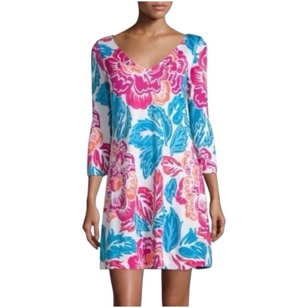 Diane von Furstenberg Kaden 100% Silk Floral Multicolor Dress Sz 4 Mini Shift